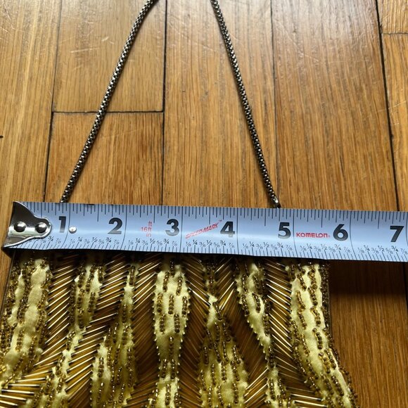 Vintage Gold Beaded Satin Evening Clutch Bag With Chain Strap Kiss Lock Closure - Picture 10 of 15